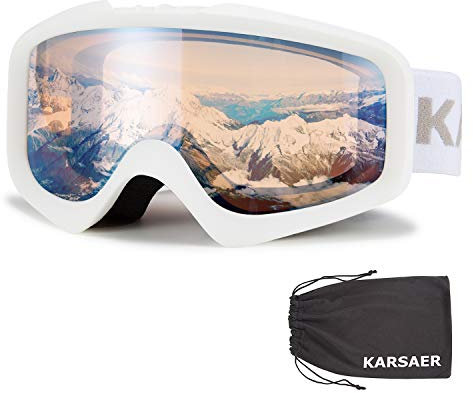 Karsaer Unisex Skibrille Damen und Herren, OTG 100% UV-Schutz Anti-Fog Snowboardbrille Ski Goggles für Brillenträger Helmkompatible Schneebrille，Snowboard Brille für Jungen und Mädchen K7012