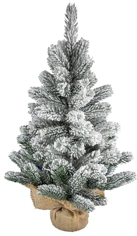 artplants.de Kunst Tannenbaum Innsbruck, Jutesack, beschneit, 45cm, Ø 30cm - Tisch Weihnachtsbaum