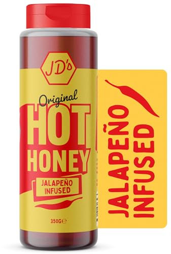 JD's Hot Honey Original | Premium Red Jalapeno Infused Spicy Honey with Red Jalapeno Chilli Flakes | Hot Sauce for Pizza, BBQ, Chicken & more | 1 x 260g