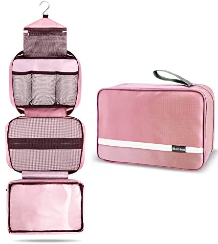 Hanging Toiletry Bag, Travel Toiletry Bag | Foldable Dopp Kit with Large Capacity for Men | 4 Layers Portable Waterproof Hygiene Bag for Women | Travel Bathroom Organizer(Pink)