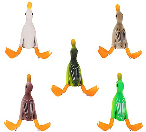 5 Stück Künstliche Angelköder Topwater Duck Lure 3D Gummi Schwimmende Ente Angelköder mit Haken Bass Fishing Bait