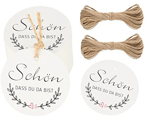 5CM Geschenkanhänger SCHÖN DASS DU DA BIST Etiketten Anhänger Tags 100stk mit 20M Jute Schnur