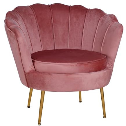 LIBEROSHOPPING.eu - LA TUA CASA IN UN CLIK Poltrona tessuto velluto ampio gambe metallo colore oro schienale a conchiglia imbottita design moderno FIORE (Rosa)