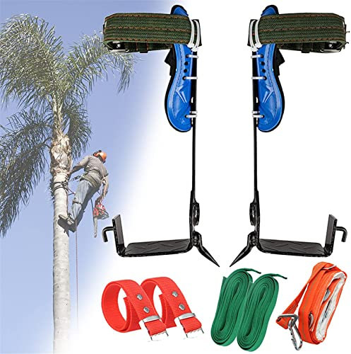 wzfdm 2 Pack Tree Climbing Gears, Adjustable Tree Climbing Spikes with Harness Belt and Non-Slip Pedal, 304 Stainless Steel Tree Climbing Tool for Picking Fruit, Outdoor Sports.