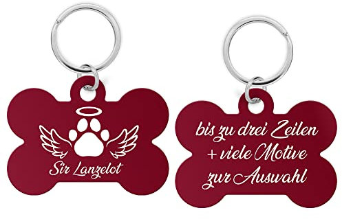 Aluminium Hundemarke Hundeknochen mit Gravur - personalisiert hochwertiger Lasergravur, Adressanhänger Hund für Hunde oder Katzen (pink), PIU-HM-KNO-01, 39x26x1 mm