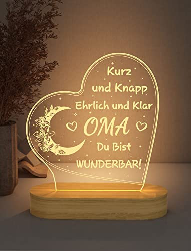 FULLOSUN Oma Geschenke, Ich Liebe Dich Lampe LED Nachtlicht für Oma Geburtstag Großmutter süßes Geschenk, USB Power Soft warme weiße weiße Farben