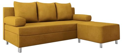 Mirjan24 Schlafsofa Dover, Sofa mit Bettkasten und Schlaffunktion, Bettsofa, Farbauswahl, Schlafcouch mit Chromfüße, Couchgarnitur, Polstersofa (Fresh 37, mit Polsterhocker)