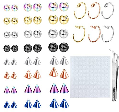 Milacolato Piercing Lip Labret Stud Fake Augenbrauen Rook Ring Ersatzkugeln Mit 100 Stück Aufkleber Non-Piercing Rook Nostril Piercing Creolen Körperschmuck Fake Haut Piercing 3mm 4mm 5mm bunt