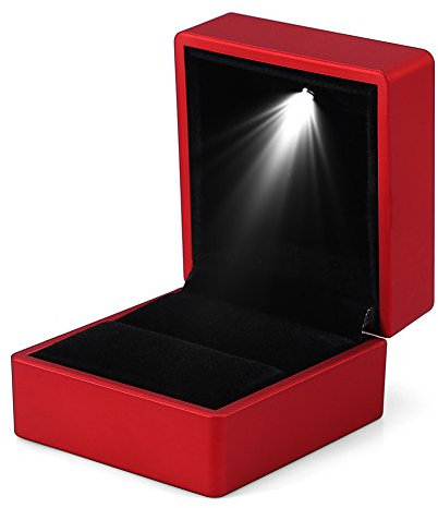 Ringbox mit LED Licht, Schmuckvitrine Zur Aufbewahrung von Ringen, Verlobungsringbox für Hochzeitsantrag, Valentinstag, Geburtstags Charm Geschenkbox Led Licht Schmuck Verlobung (Rot) (Rot)