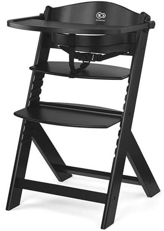 Kinderkraft ENOCK Trona bebé de Madera, portatil, para niños, Silla alta Infantil, Evolutiva, Ergonómica, Con accesorios, Barrera y Bandeja, Negro