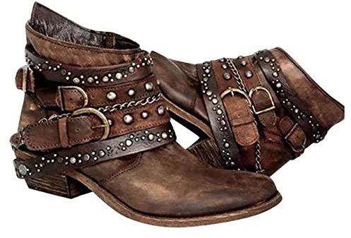 Kobilee Anfibi Donna Bassi Scamosciati con Tacco Ankle Chelsea Boots Eleganti Stringati Autunnali Invernali Chunky Anfibi Stivaletti Comode Pelle Cowboy Morbidi Stivali Calzino