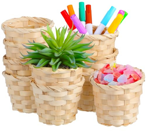DOITOOL 10 geflochtene Mini-Körbe für Süßigkeiten und Dekorationen Mini-Körbe geflochten ohne Griffe für Gastgeschenke Dekorationen Handwerk (9 x 9 x 7 5 cm)