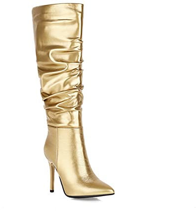 10CM/3.93IN Impilati Stivali Scarpe da Donna Alti Autunno E Inverno Stivali Lunghi Tacco Fine Ma Stivali al Ginocchio Stivali Cavaliere con Tacco Alto,d'oro,37 EU