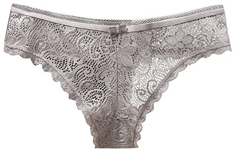 Sexy Tangas für Frauen, ausgehöhlte Spitze, gehäkelte Unterhose, niedrige Taille, Slip, keine Show, durchsichtig, Hipster, freche Unterwäsche, Tanga, Shapewear für Frauen, Bauchkontrolle, grau, 36