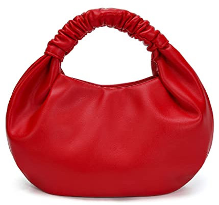 Pettata Chic Top Handle Tasche für Damen, klein, gerüscht, Hobo-Handtasche, weiches Kunstleder, Tragetasche, Geldbörse, Rot/Ausflug, einfarbig (Getaway Solids), Small