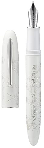 HONG DIAN Hongdian N23 White Rabbit Fountain Pen, Iridium Extra Fine Nib Silver Trim, New Year Lucky Rabbit Carving Design, Smooth Writing Pen with Converter and Metal Pen Box Set