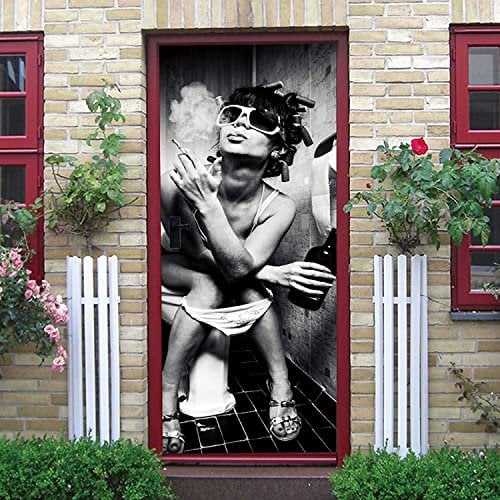 3D Türtapete Selbstklebend Graue Rauchende Frau 88 X 200 Cm Diy Wandbild Pvc Wasserdicht Pvc Türtattoos Türposter Türaufkleber Fototapete Türfolie Für Tür,Wohnzimmer,Schlafzimmer,Küche Toilette