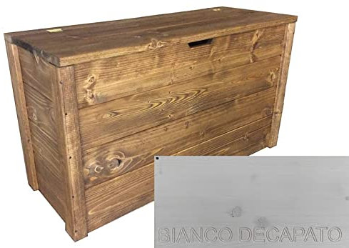 TOTAL WOOD 2012, Arcón de Madera, Natural Impregnada, Modelo Matej, Arcón con Tapa para Interiores y Exteriores (90x35x50, Blanco decapado)