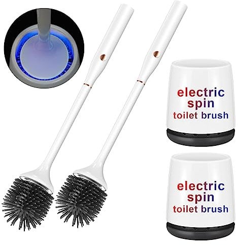Ratolo Electric Toilet Bowl Brush and Holder Set - Silicone, Rechargeable, Floor Standing, Wall Mounted Without Drilling - Ventilated Holder, 2 Packs