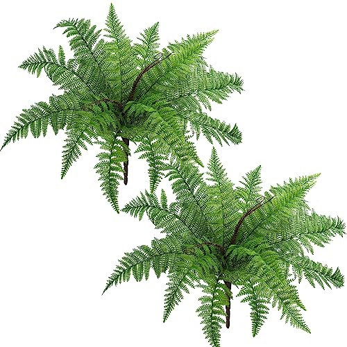 Künstliche Farnpflanzen, 2 Stück, künstliche Boston-Farnpflanzen, Sträucher, Grün, 49.7 cm, UV-beständige Kunststoffpflanze, Efeu für den Innen- und Außenbereich, Zuhause, Topf, hängende Dekoration