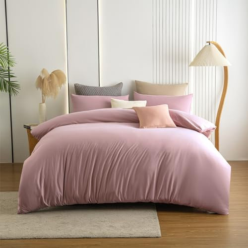 Soifox Lot de 2 parures de lit, 200 x 220 cm, rose, douces, agréables, infroissables et infroissables - Housse de couette de 200 x 220 cm avec taie d'oreiller de 80 x 80 cm - Avec fermeture éclair