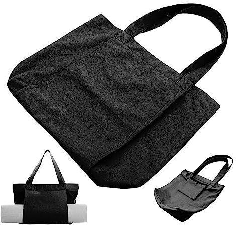 QmjdDymx Yoga Matte Tote Bag, Yogamatten aus Segeltuch für Frauen, Pilates-Tasche mit Tragetasche und Umhängetasche, Wasserabweisende Yoga-Reisetasche für Yoga, Strand, Fitnessstudio, Büro - Schwarz