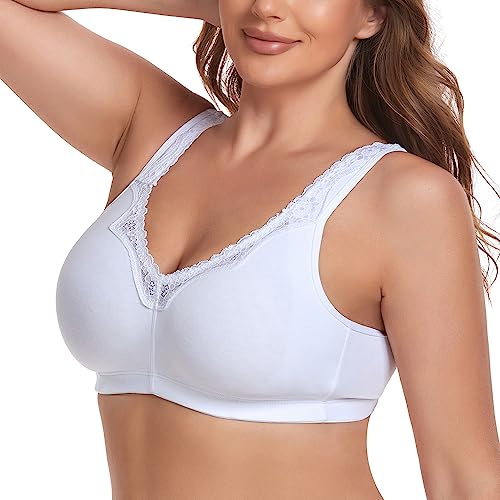 Ayigedu Women's Plus Size Lace Full Coverage Wirefree Non-Padded Cotton Soft Cup Bra
