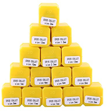 er20 Collet Set + 15pz 15pcs ER20 Spring Collets Set for CNC Engraving Machine and Milling Lathe Tool 1 to 13mm Router Collets Replacement Accessory + er20 Metric Collet Set