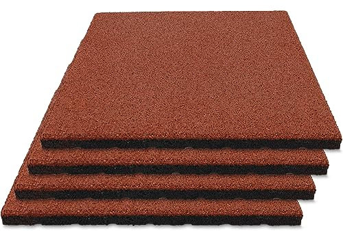 Fallschutzmatte CAPTURA - für außen und innen geeignet - 50x50 cm Größe - stoßdämpfend und rutschhemmend - Drainage an der Unterseite - Stärke 35 mm / 1m Fallhöhe - Rot 4 Stück