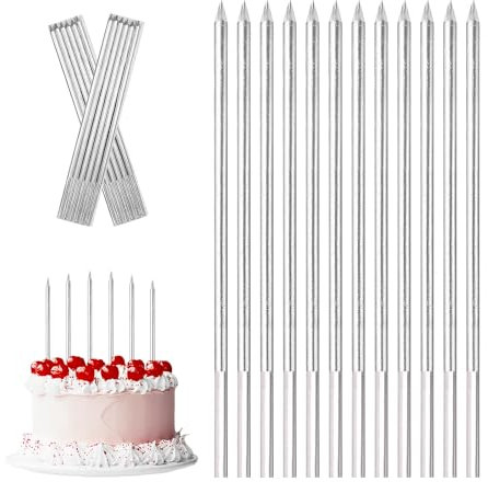 Geburtstagskerzen Kuchen Silber, 12PCS Metallisch Kuchenkerzen Geburtstag, Geburtstag Kuchen Kerzen Kinder und Erwachsene, Lange Dünne Cupcake Kerzen für Dekorative Geburtstag Hochzeit Party
