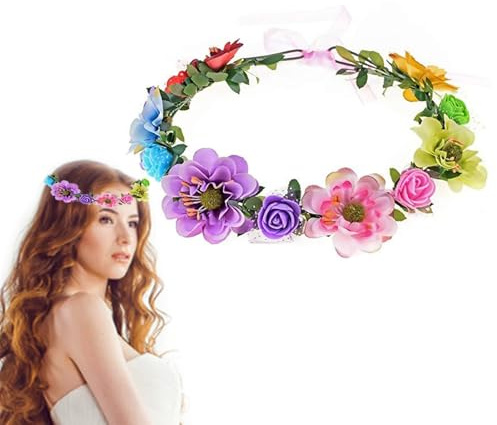 Eterspr Rose Floral Coiffure, Coiffure avec Ruban Photo Props, Bandeau Fleur, Bandeau de guirlande de célébration de vacances de fête de plage de mariage de femmes