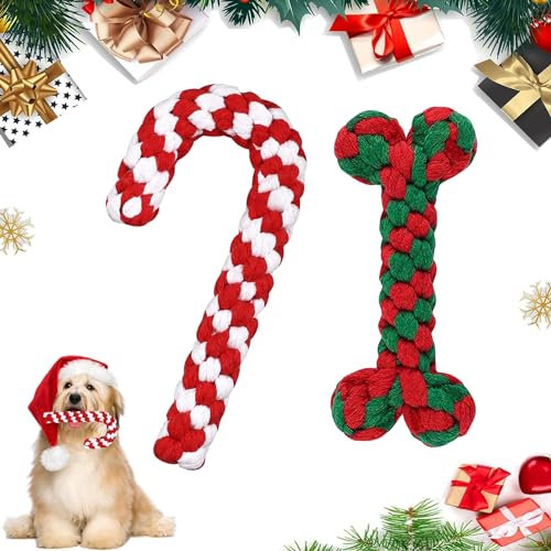 OUOQI Weihnachts Zuckerstangen Seil,2 Pcs Hundespielzeug Weihnachts Seil,Weihnachten Haustier Hund Spielzeug,Hundeseilspielzeug Weihnachten,Hundespielzeug Zuckerstange