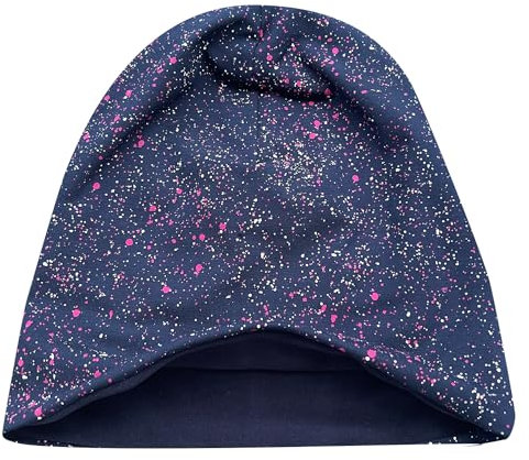 Wollhuhn Öko Warme Winter Jungen/Mädchen/Kinder Long Beanie Mütze Mit Fleecefutter Versch. Motive (aus Öko-Stoffen, Bio) 20220666 (Galaxy Sprenkel Rot, M)