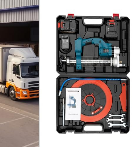 Akku Fettpresse 21V, Hochleistungs-Fettpresse mit zwei wiederaufladbaren Lithiumbatterien (21V und 2600mAh) und Ladegerät, für Mechanische Ausrüstung Ölen