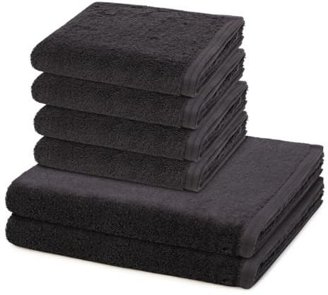 Vossen - 6 teiliges Frottier-Set - Vegan Life (4 X Handtuch 2 X Duschtuch im Set) - 580 g/m2 - Baumwolle - Frottee - saugstark - weich und flauschig - Anthrazit