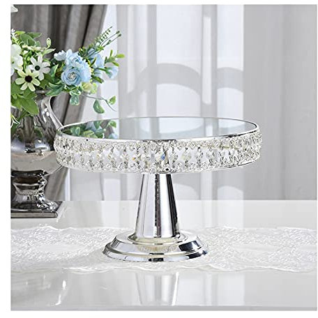 Soporte para Tartas Torta de Pastel de Metal Europeo Espejo de Cristal Mesa de Postre Tarta Take Take Pantalla Soporte Pastelería Sirviendo Placa Placa Pastelero Bandejas para Tartas (Color : Silver