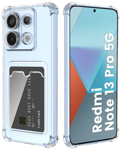 DEVASO Transparente Silicona Funda para Redmi Note 13 Pro 5G con Tarjetero Cuatro Esquinas Anti-Caídas TPU de Cartera para Porta Tarjetas Carcasa Airbag Anti Arañazos Case
