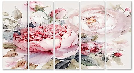 islandburner Tableau sur toile Peinture aquarelle romantique blanc rose pivoines roses arrière images murales poster