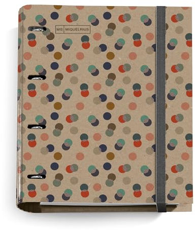 Miquelrius - Recycelter Ordner, A4, Ringbuch mit 4 Ringen + Nachfüllung 100 Blatt 80 g/m² mit 5 mm Raster, Gummizugverschluss, Eco Confetti