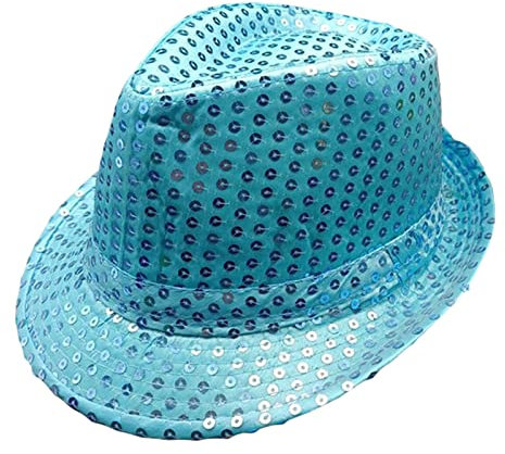 Geagodelia Damen Glitzer Hut Pailletten Mütze Kopfbedeckung für Party Disco Halloween Karneval Kostüm Fasching Accessoires Faschingshut Kostümzubehör Einheitsgröße (Hellblau)