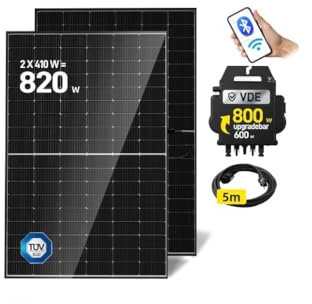 Estock1speed KIT PANNELLO SOLARE DA BALCONE FOTOVOLTAICO Plug&Play, 820w Moduli solari 2x410W + Inverter per sistemi AP EZ1-M +Cavo CA 5 metri