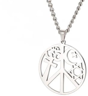 BlackAmazement Edelstahl Anhänger Kette Halskette Symbol Frieden Religion Hinduismus Christentum Judentum Islam silber gold Damen Herren (Silber)