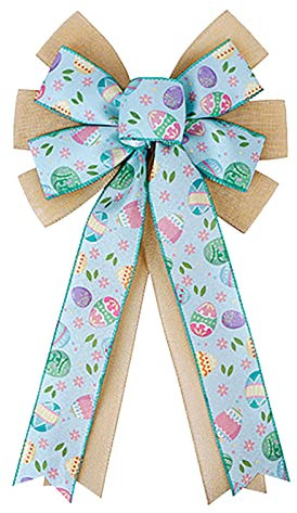 Willkommens Kranz Deko zum Aufhängen Türkranz Ostern Schleife Kranz Osterhase Kranz Schleife Ostern Dekoration Frühling Sackleinen Schleife Für Haustür Osterkranz mit Eiern Kaninchen (D, One Size)