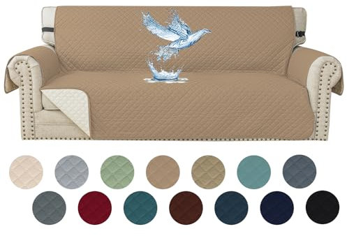 YSTELLAA 100% Wasserdicht Sofa Überzug 3 Sitzer, Couch Bezug Rutschfes, Waschbar Couchüberzug, Sofabezug Mit Armlehnen, Universal Sofa Covers Für Katze Hund, Mit Gummiband, Heller Kaffee