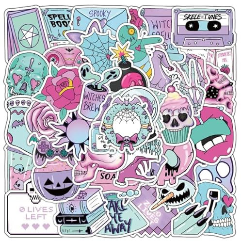 SULOLI 50 Stück Wasserdichte Aufkleber,Gotisch Graffiti Vinyl Aufkleber,Trendy Stickers für Laptop Auto Fahrrad Koffer ipad Handy Computer