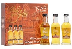 Paul John Indian Single Malt Whisky Mini Gift Pack, 3x5cl, 46% ABV | Award-Winning Indian Single Malt, Himalayan Six-Row Barley, Set of 3 Miniature Bottles, Whisky Gift Set Idea