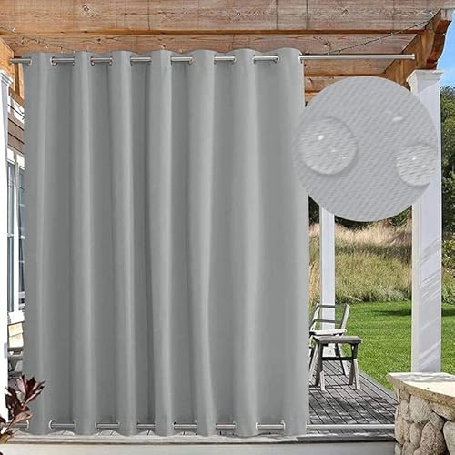 FicaRico Outdoor Vorhänge Sonnenschutz, Outdoor Vorhang Wetterfest mit Ösen Oben und Unten, Outdoor Gardinen Wasserdicht Windschutz Blickdicht für Pavillon, 1 Stück, Grau, B213xH160cm