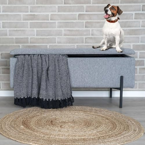 LEBENSwohnART Elegante Bank Nizza mit Stauraum 95cm Grauer Strukturstoff Sitzbank