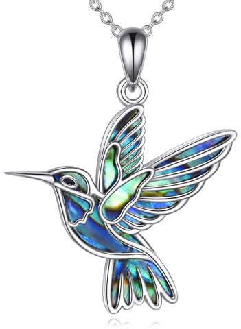 AINFQY Kolibri Ketten Sterling Silber Abalone Kolibri Anhänger Halskette Kolibri Schmuck Geschenke für Damen Herren Kolibris Liebhaber (Abalone Muschel Kolibri)
