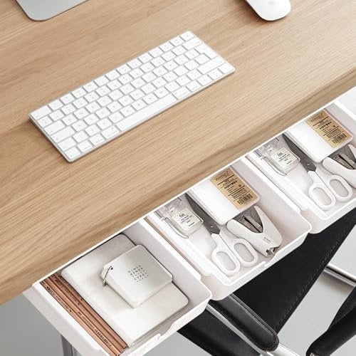VIDETOL 3 Stück Schublade Unter Schreibtisch, 23,5 x 19,8 x 7,1 cm Schreibtisch Schublade, Weiß Untertisch Schublade, Selbstklebende Schubladen Organizer für Büro Tisch und Schminktisch